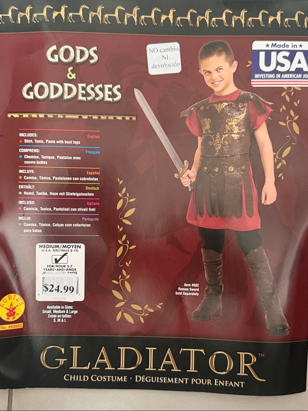 Rubie's Gladiator Costume in Red and Black